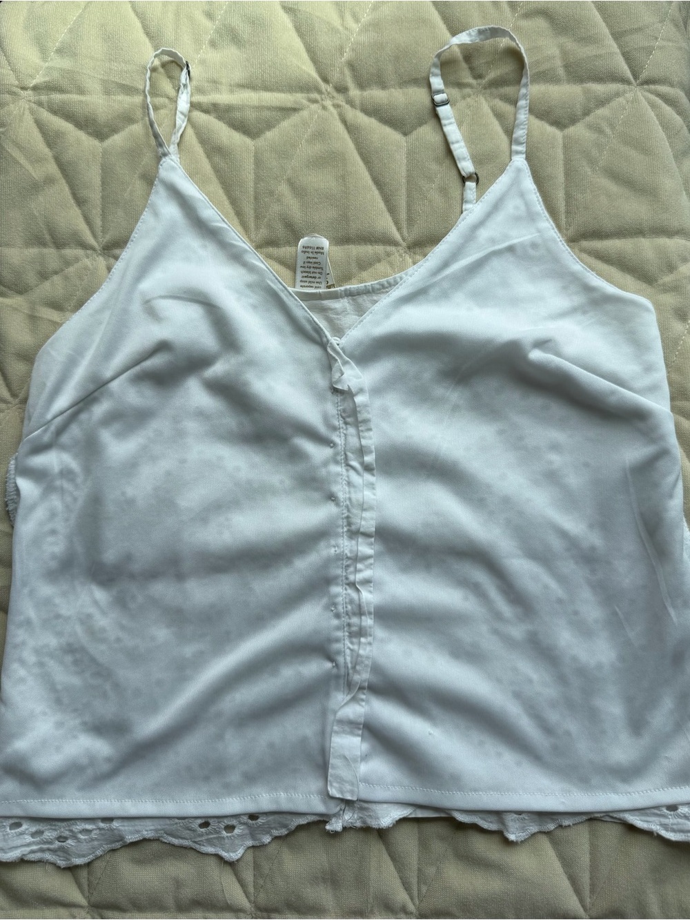 Boho Eyelet Lace Button-Down Cami Crop Top – White - Picture 5 of 6